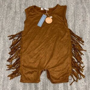 NWT Baileys Blossoms Brown Fringe Sleeveless Onesie Western Boho 6-12 Months